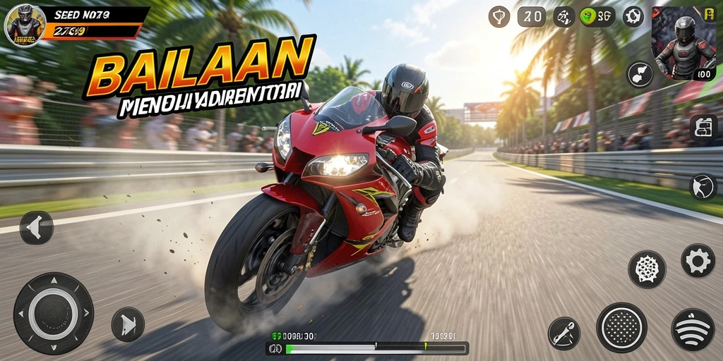 Screenshot yang menunjukkan aksi balapan sepeda motor di 2739.