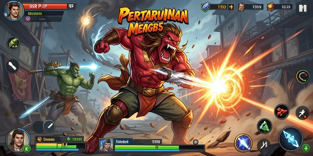 Tangkapan layar menunjukkan aksi pertarungan mendebarkan dalam 99RP.