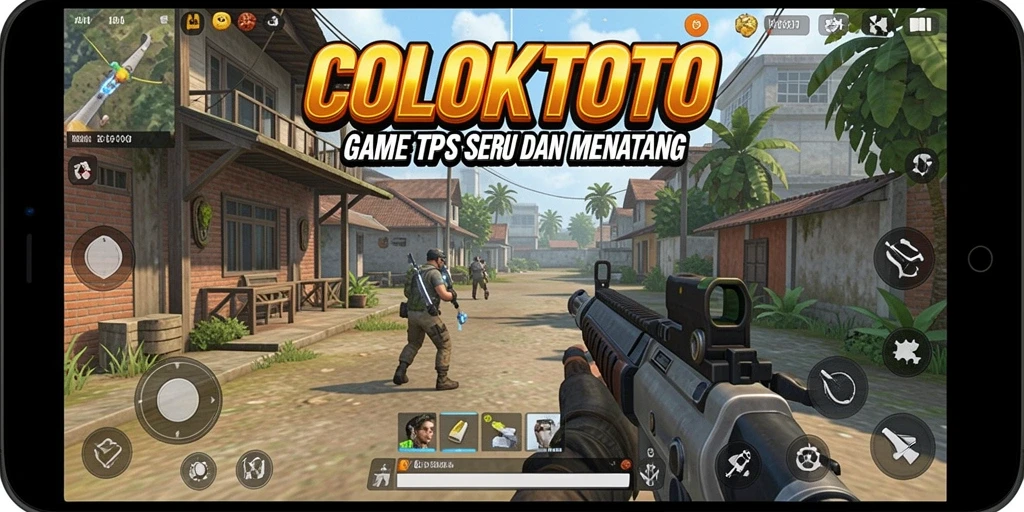 Screenshot utama COLOKTOTO menampilkan aksi tembak-menembak yang intens.