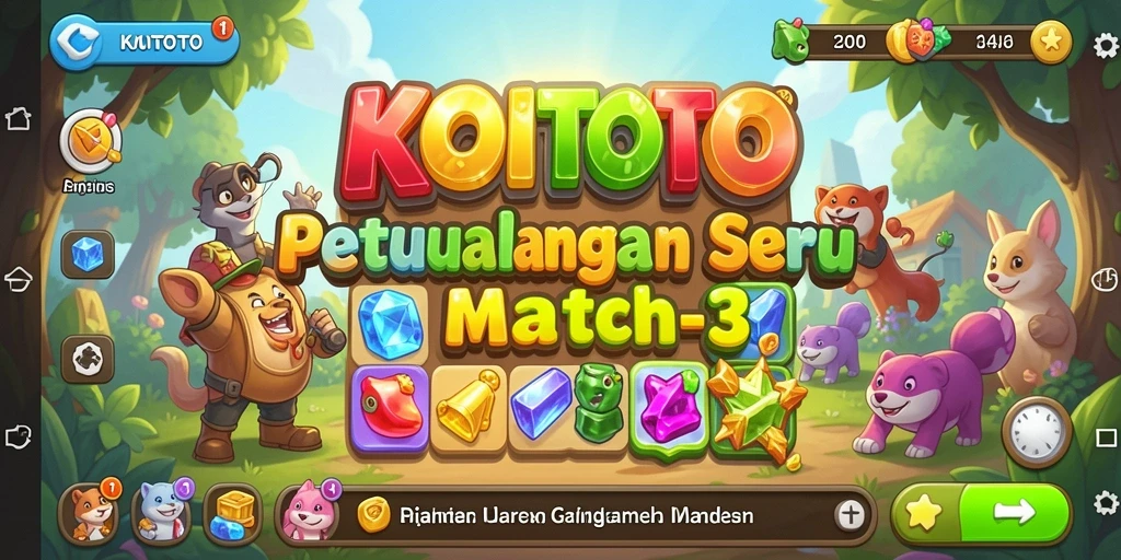 Screenshot gameplay KOITOTO menampilkan keseruan mencocokkan elemen warna-warni.
