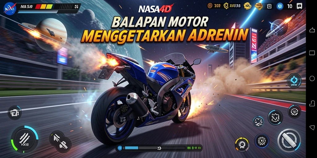 Tampilan utama NASA4D yang menunjukkan aksi balapan motor yang seru.