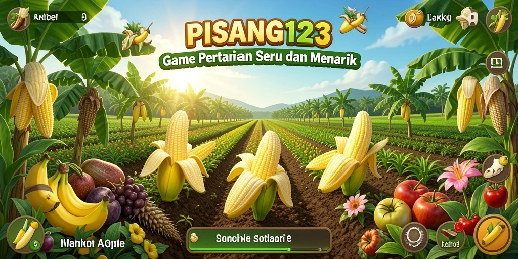 Screenshot utama PISANG123 menampilkan aktivitas pertanian yang seru.